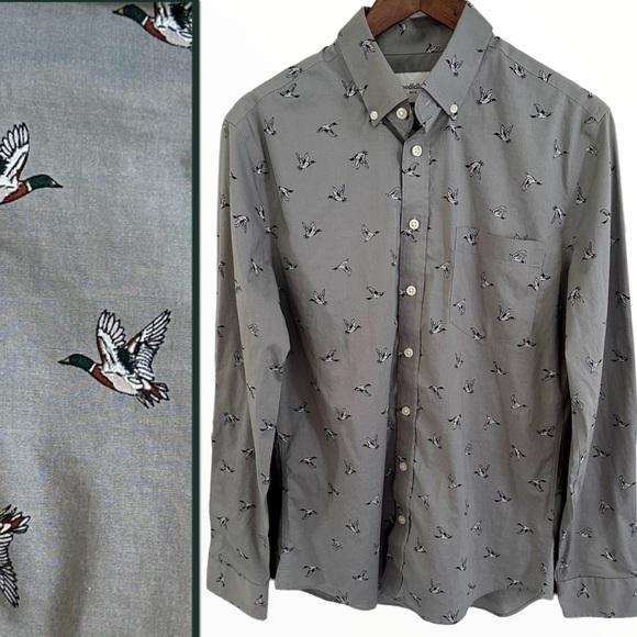 Men’s Mallard Duck Print Button Down Shirt Size Medium EUC - Picture 1 of 12
